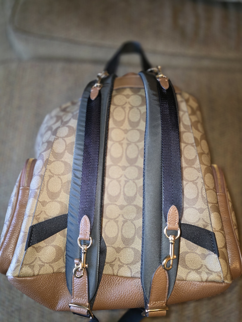 Coach Brown Signature Canvas Backpack with Leather Flap and Clutch - Picture 6 of 11